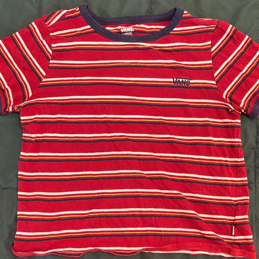 Vans Maroon White and Navy Striped Tee